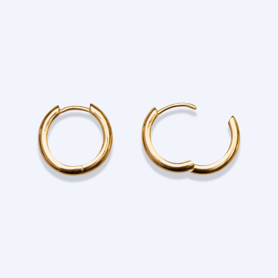 Golden earring huggie hoops. Jewelry findings, real gold plated.