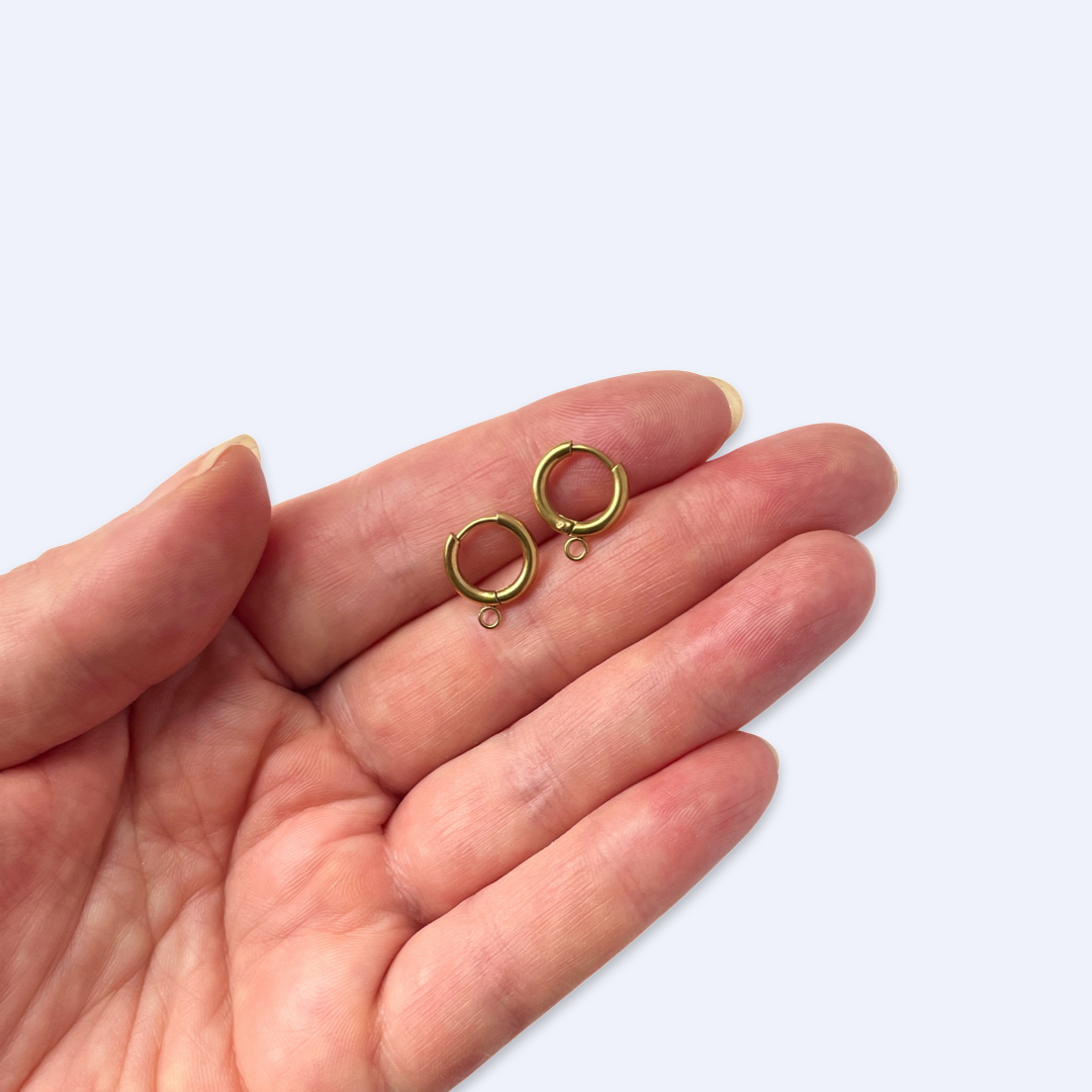 Stainless steel huggie hoop earrings, real gold plated. Jewelry findings
