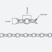 Ankarlänkskedja närbild av ovala inbördes länkar, 2 x 2,5 mm, kirurgiskt stål
