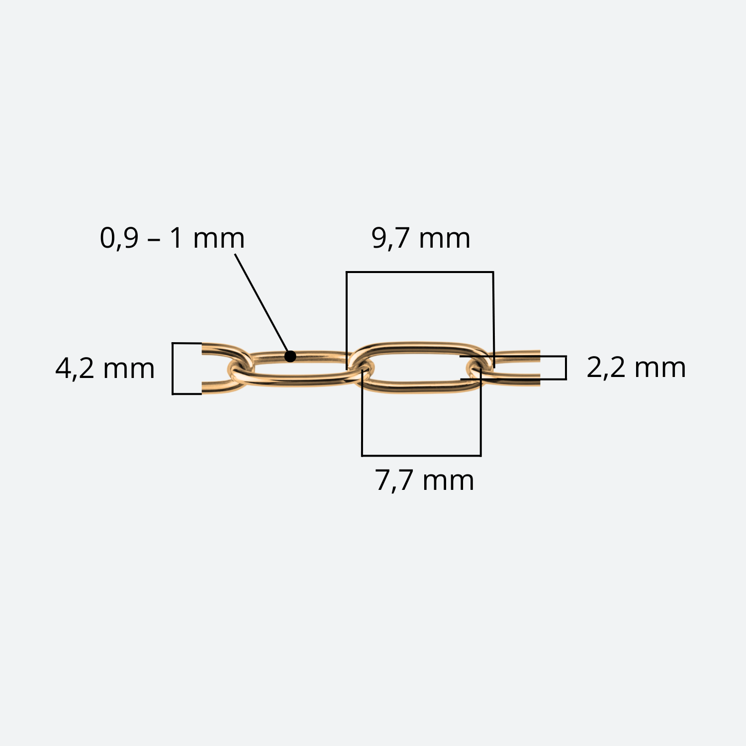 Useita kullattuja paperclip-ketjuja ryhmässä, 9,7 x 4,2 mm PVD-kullattu kirurginteräs
