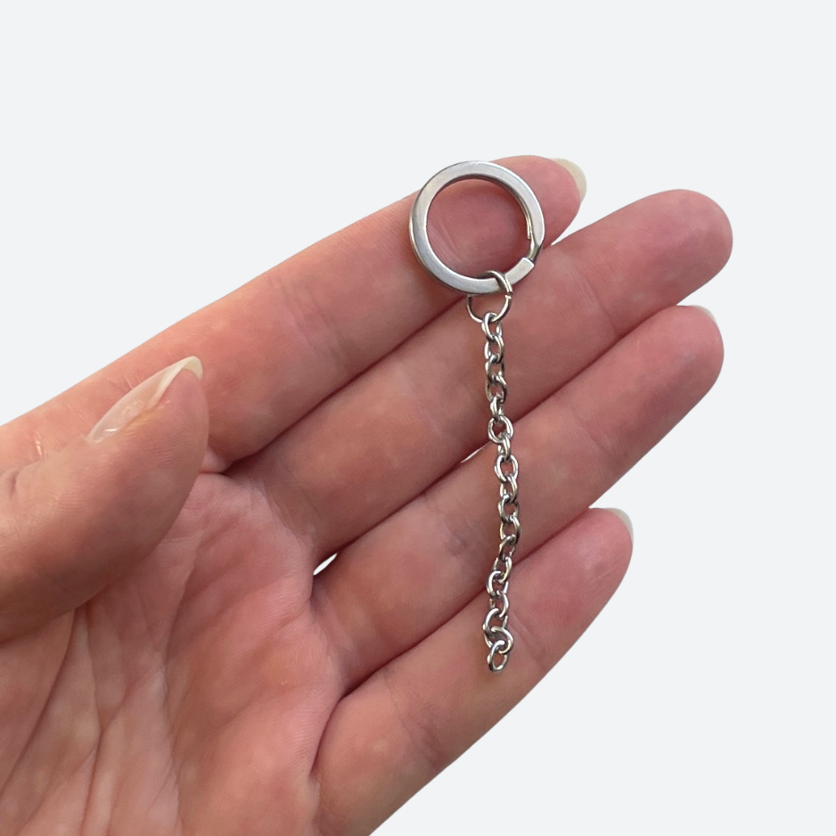Flera nyckelringar med kedja i grupp, 20 mm nyckelringstillverkning, rostfritt stål