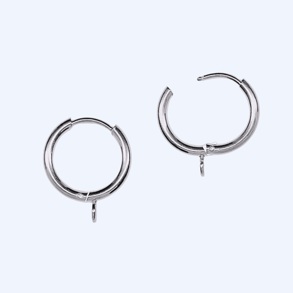 Huggie-ring 16 mm med hängring från sidan, gångjärnsklämma synlig, kirurgiskt stål