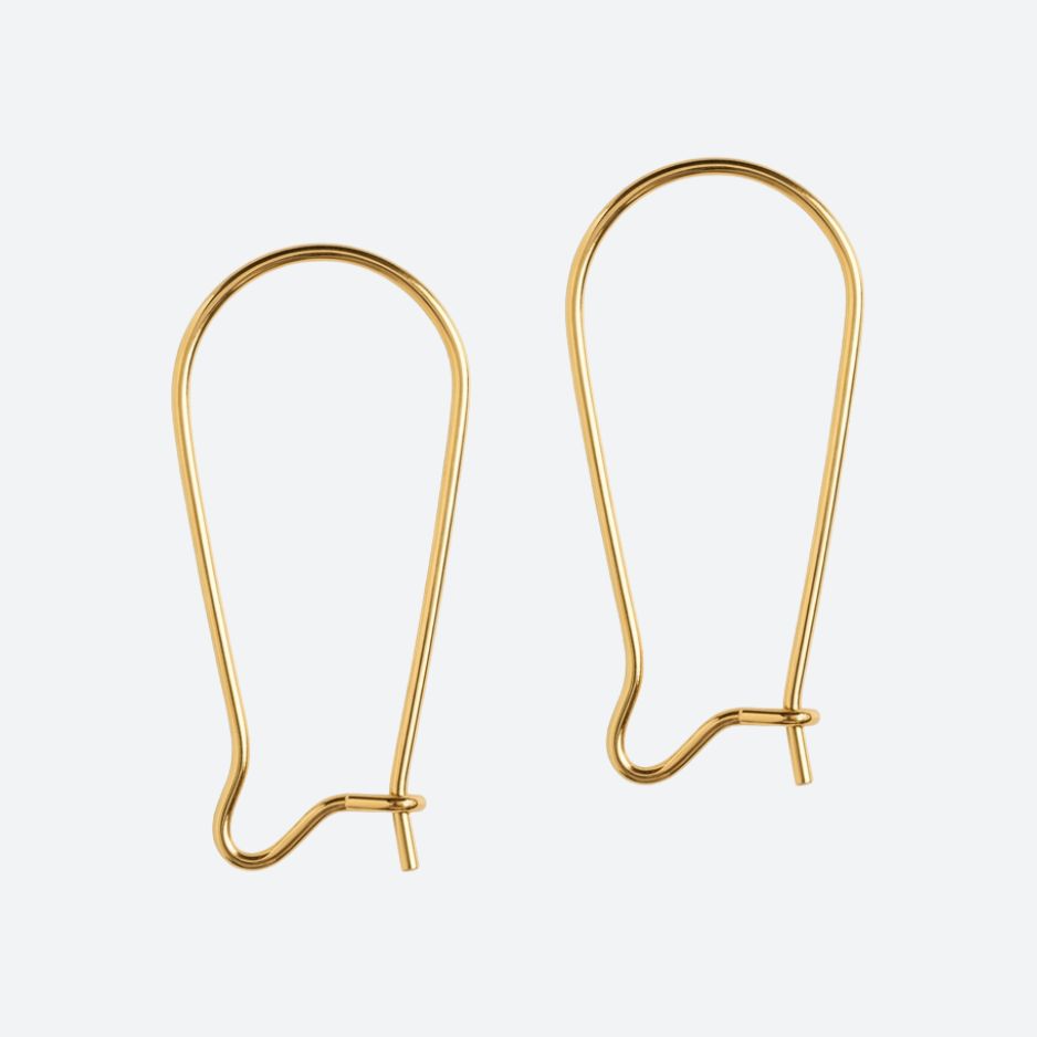 Pari kullattuja lukittavia korvakorukoukkuja edestä, 25 x 12 mm 18K kullattu ruostumaton teräs 304