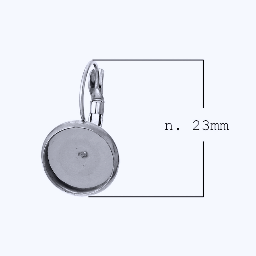 Låsbar öronkroks måttbild, 23 mm längd, 12 mm cabochonbas, kirurgiskt stål