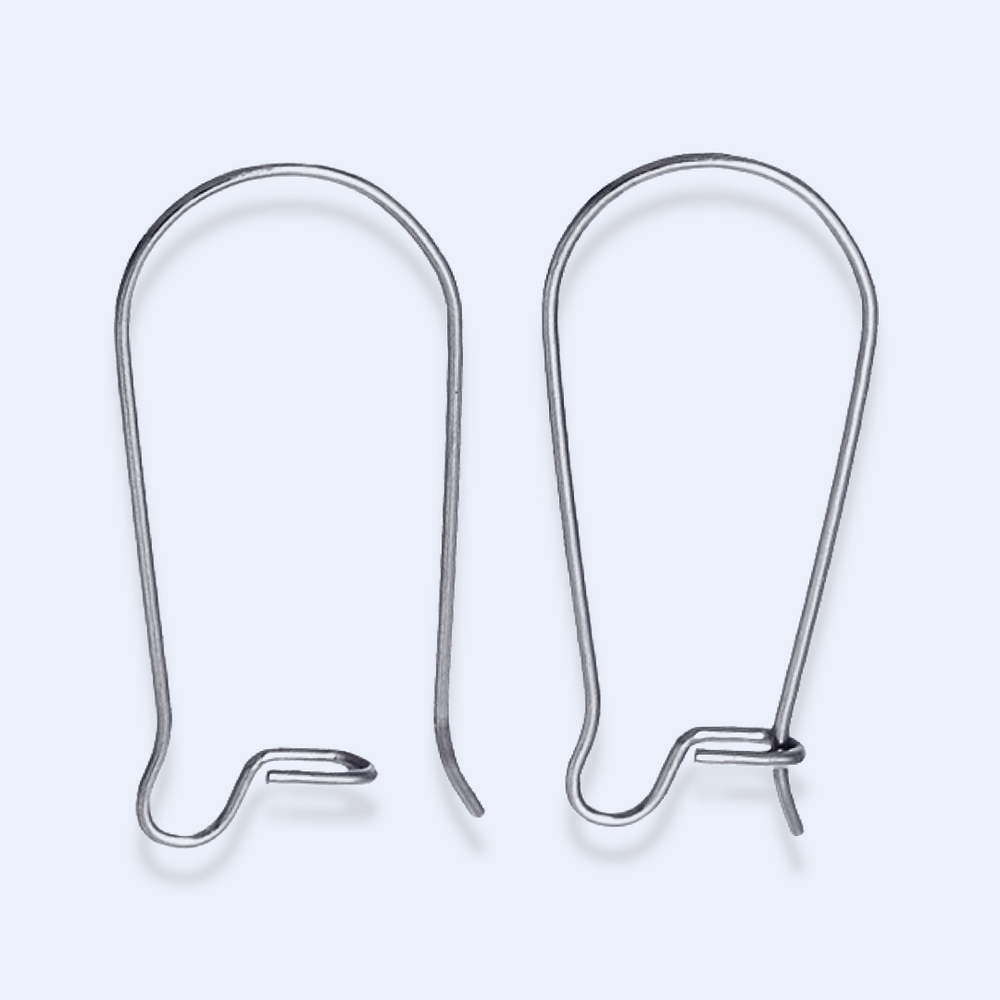 Två låsbara öronkrokar sida vid sida framifrån, 25 x 12 mm, kirurgiskt stål