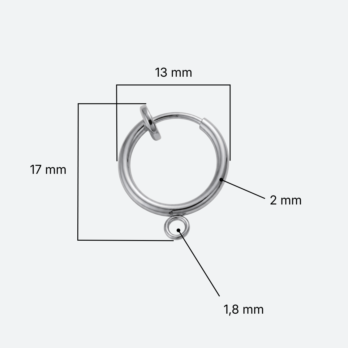 Öronringar 13 mm för öron utan hål, kirurgiskt stål