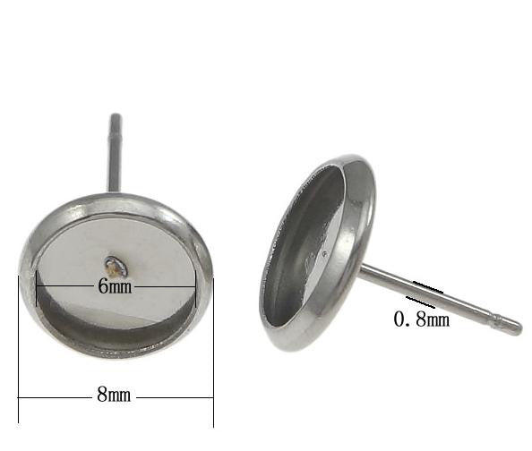 Öronstift måttbild: 8 mm bas, 6 mm cabochonplats, kirurgiskt stål
