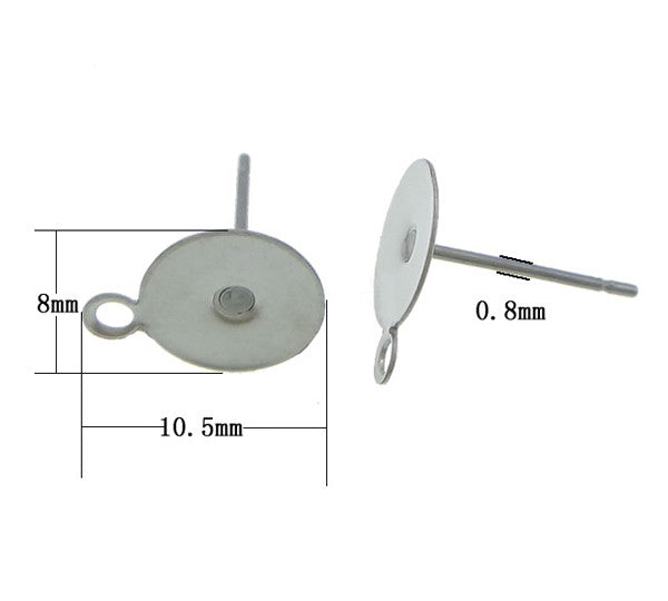 Öronstift måttbild: 10,5 x 8 mm platta, 0,8 mm stift, ögla